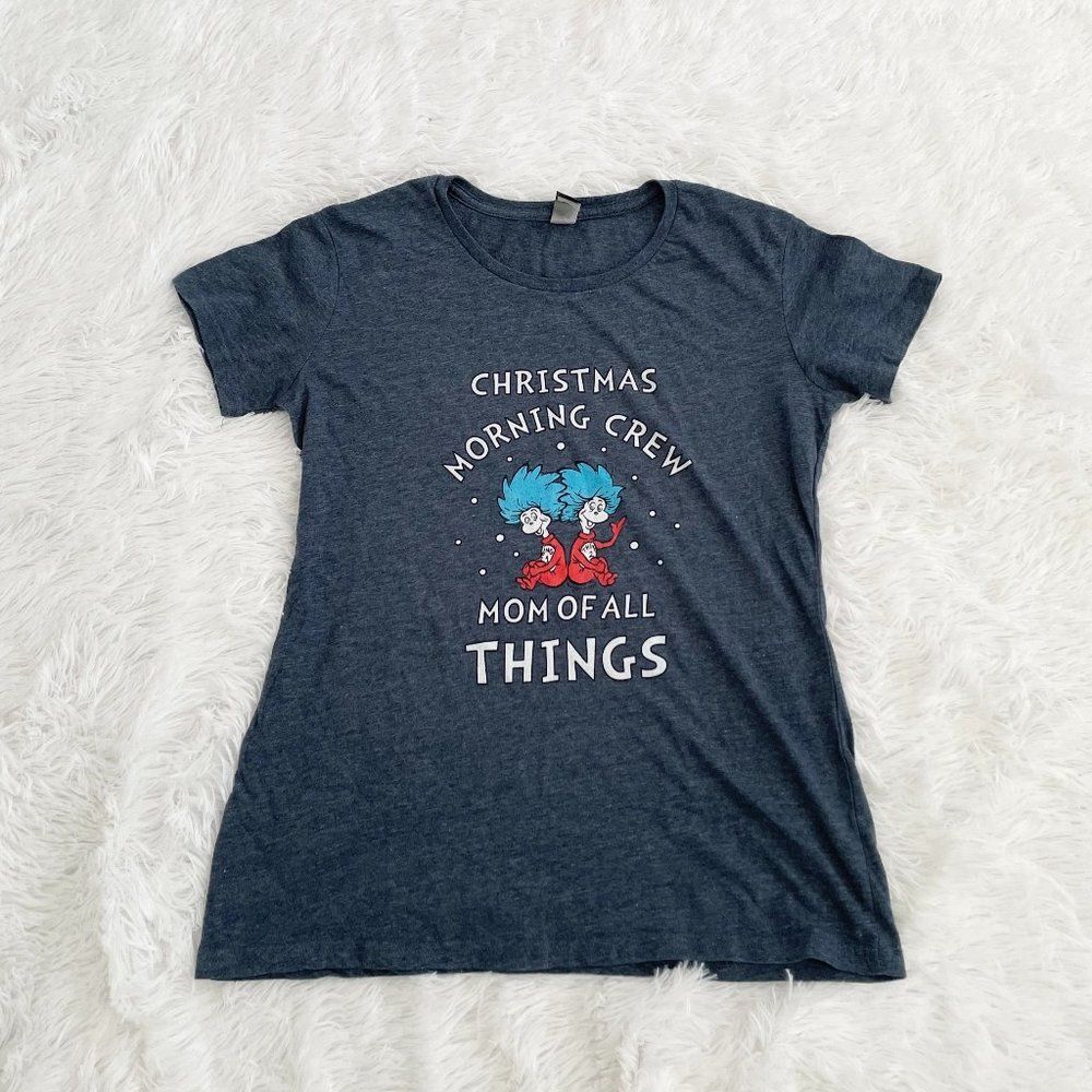 Women Christmas Morning Crew T-Shirt in Heathered Gray Small - Picture 1 of 7